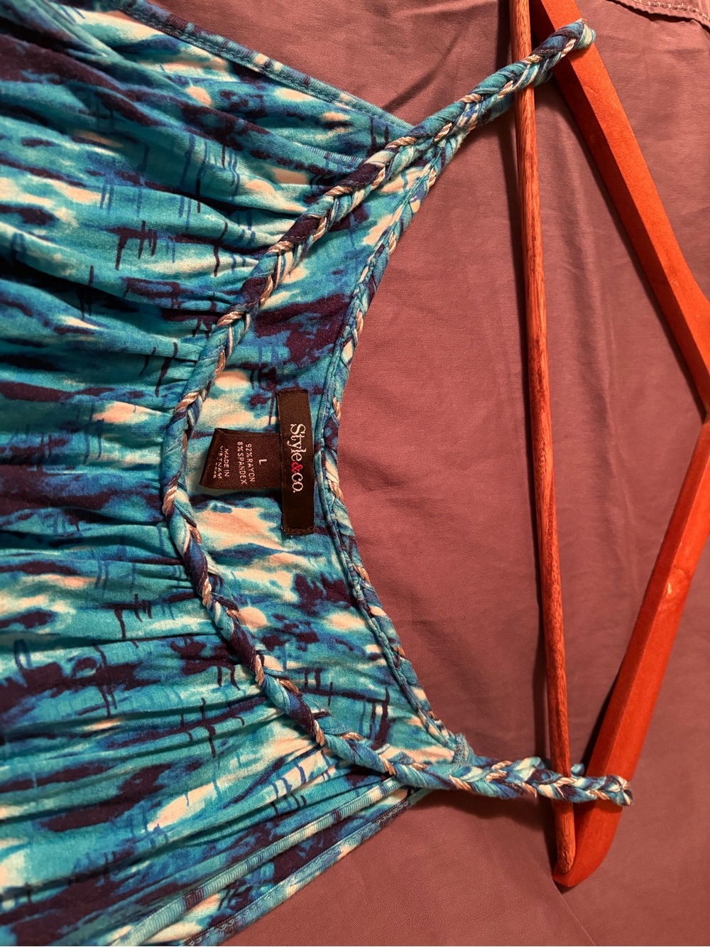 Style & Co. Teal and Navy Tie-Dye Braided-Strap Tank